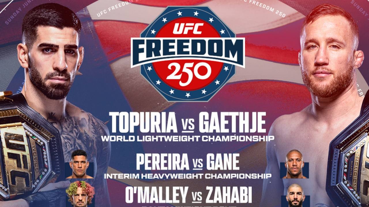 Официальный постер турнира UFC Freedom Fights 250: Topuria vs. Gaethje перед Белым домом